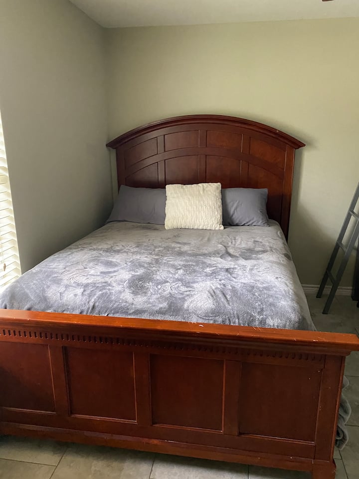 Queen size bed in bedroom #2 this room also has a set of bunk beds 