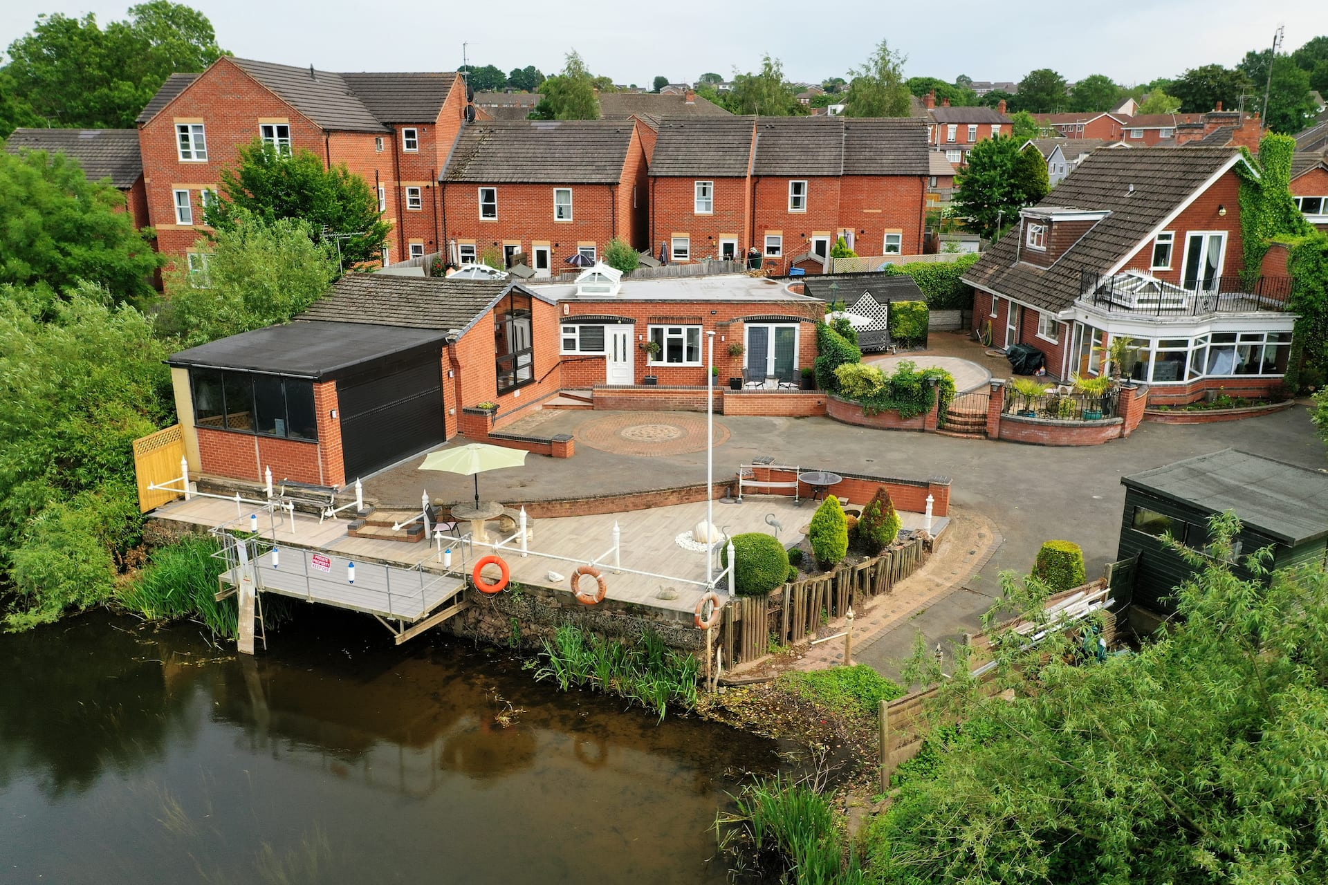 Beautiful waterside lodge on the river bank
