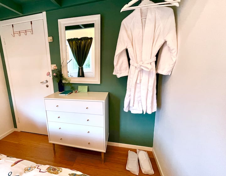 Bath robe and onetime use sleepers. 