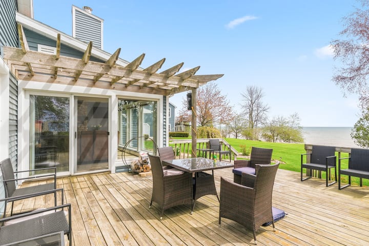 Deck + Fire Pit: Waterfront Lake Michigan Escape