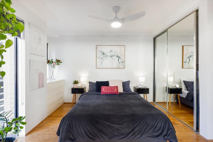 Bedroom with comfortable memory foam queen size mattress. This bedroom has direct access to the balcony.