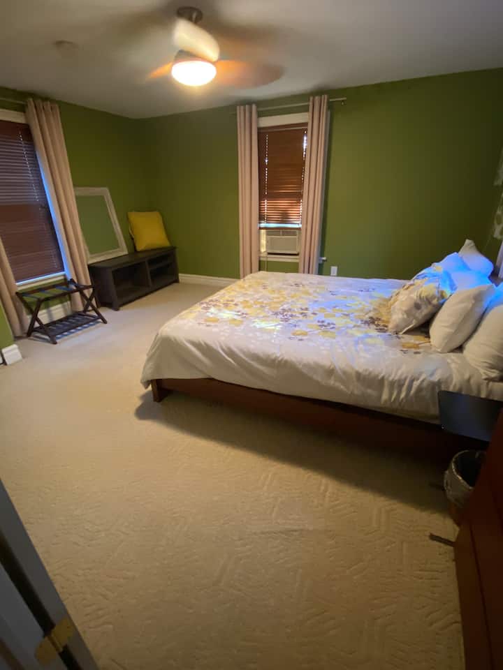 Master Bed with Luggage rack, Central AC is supplemented by window unit AC if needed