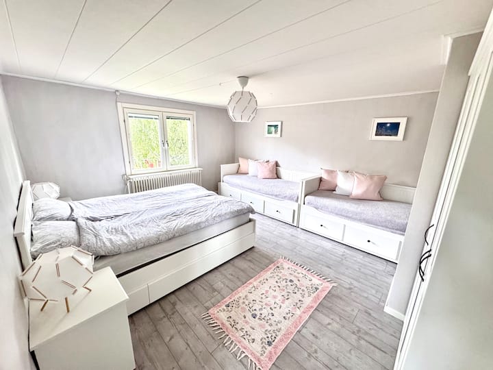 One of the two daybeds in Bedroom 2 expands to a double, so up to 5 people can sleep in this room.