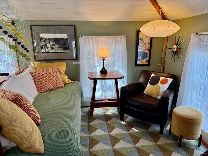 The sofa converts easily to a narrow twin bed.