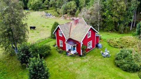 Cozy red cottage between lakes and forest