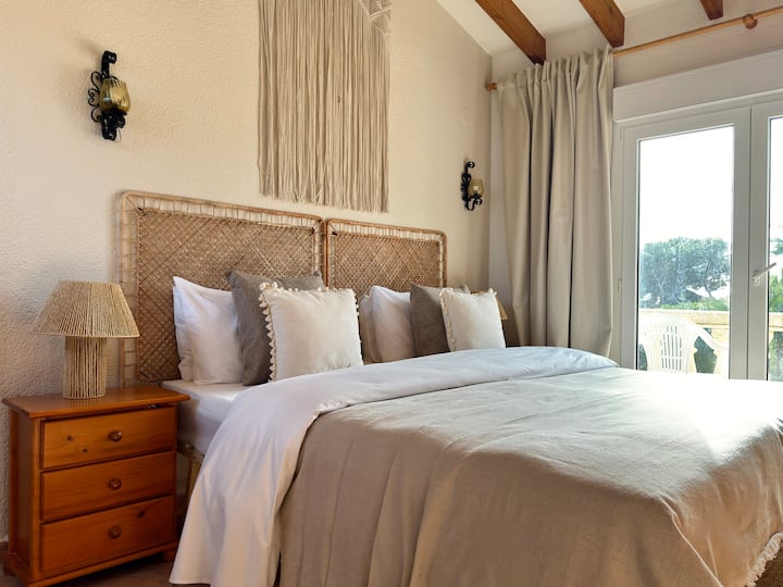 Bedroom 4 - Upstairs King size bed with connected Ensuite Bathroom and balcony view