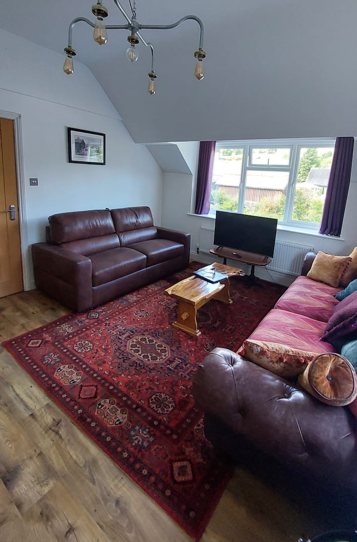 Sala de estar (sofá cama de cuero también funciona como sofá cama doble muy cómodo con colchón de espesor completo)