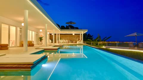 Boho style villa with Bali Sea & rice field view