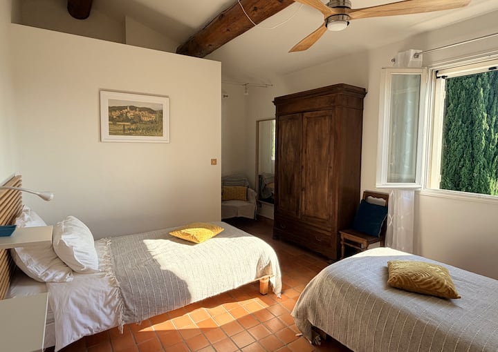 First floor: the Modular Room (twin-bed configuration), wardrobe + dressing area (at the back). Can be converted into a king-size double bed.