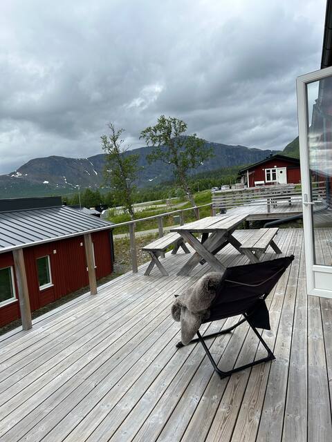 Modern mountain lodge with ski in-ski out location.