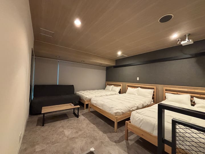 Bedroom also has a sofa bed and desk
The sofa bed can be turned into a bed by removing the cover and unlocking it (2 people are recommended to do this)