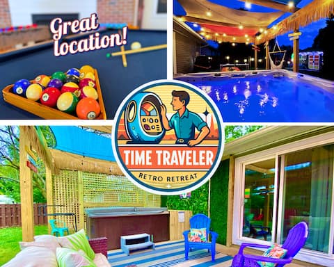 Retro Retreat | Hot Tub, Arcade & Tiki Backyard