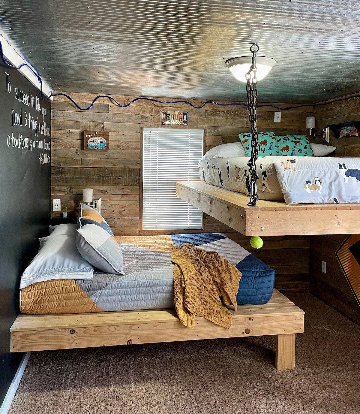 Bedroom 2 has bunk beds with full-size mattresses.