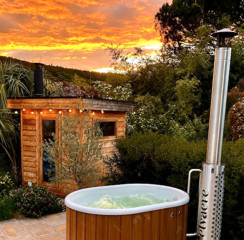 Nature retreat: Jacuzzi, pool, sauna, and views of Canigou