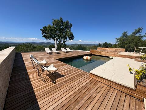 House overlooking the Cevennes in the oak grove
