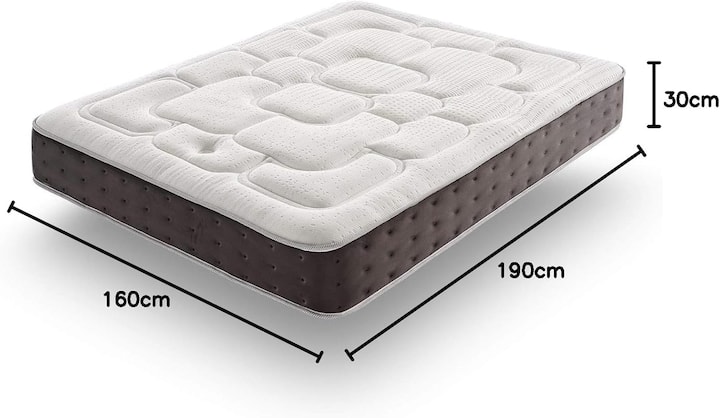 Chambre parentale : matelas tout confort, taille Queen Size (160 cm), Ressorts ensachés, 30 cm d'épaisseur.