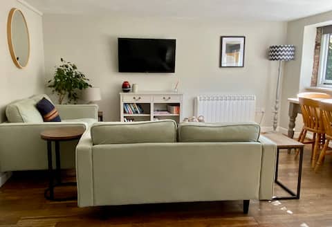 Rural barn near beach and town