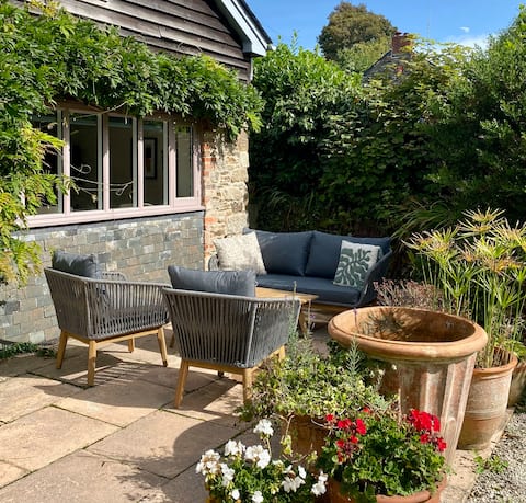 Rural barn near beach and town