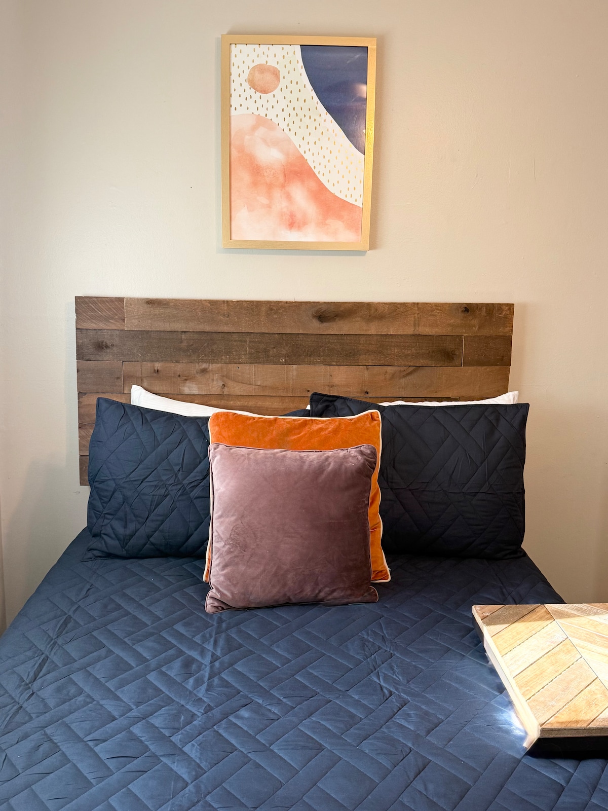 Bedroom 2- Full size bed with mounted Tv. Roku Tv supports streaming services.