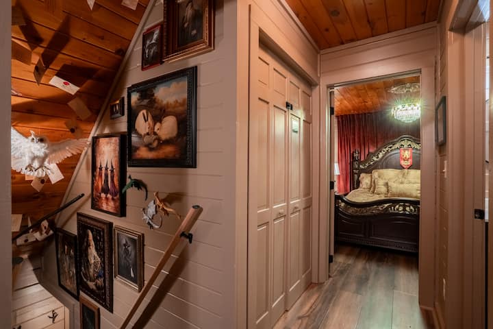 Hallway at the top of the stairs. Two King bedrooms on either end.