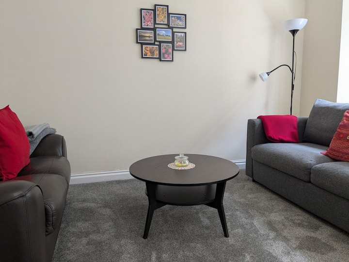 غرفة معيشة مريحة للاسترخاء أثناء مشاهدة التلفزيون أو قراءة كتاب جيد. 