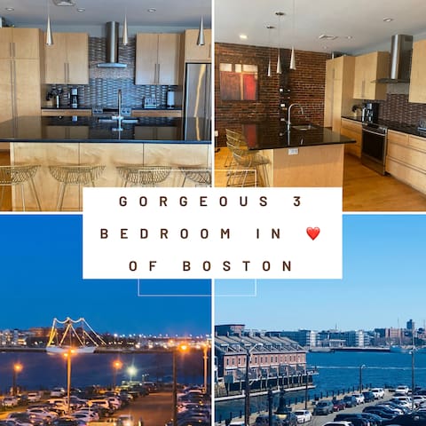 Boston Harbor View!Free Parking!North End 3 bed