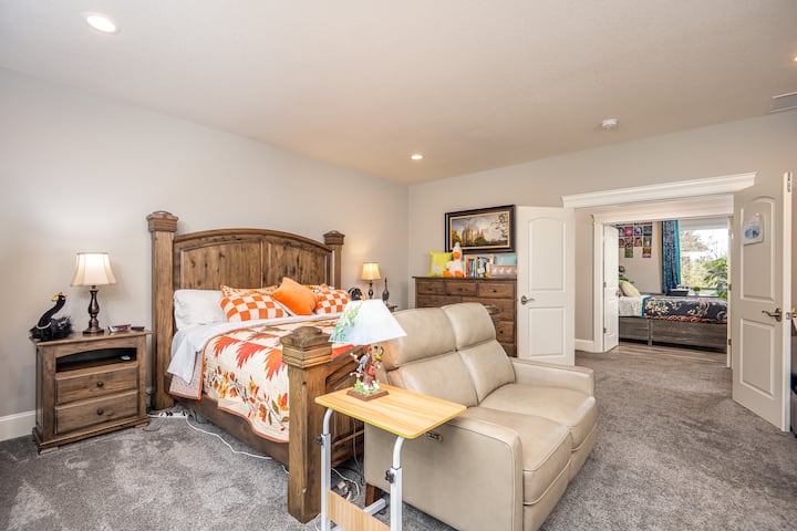 We call this room the "Bird Room." It features a private bath with a huge walk-in shower.