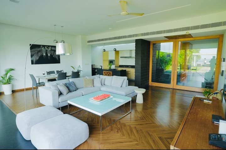 The glass door living area