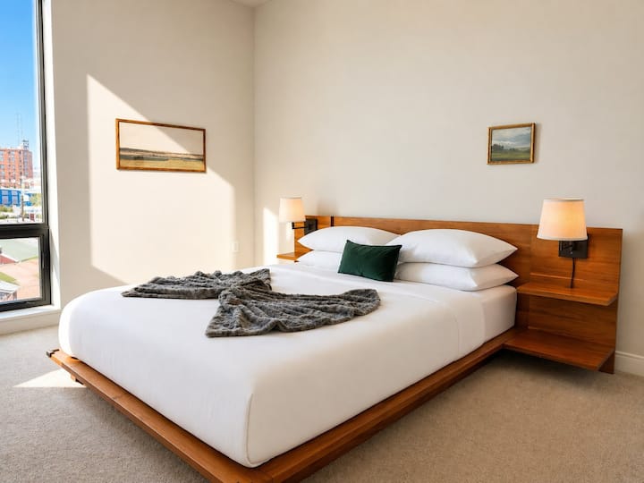 Unwind in comfort in the thoughtfully designed bedroom, offering a restful atmosphere and plenty of space to unpack