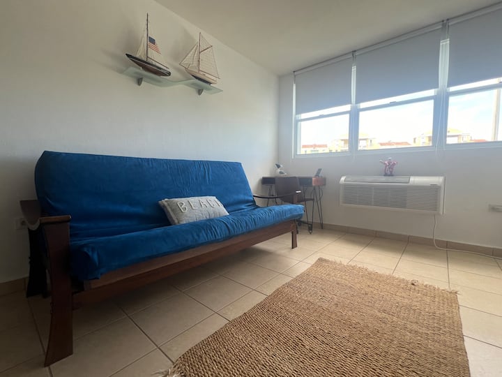 Втора спална соба опремена со удобен футон од Sangit, висококвалитетни перници за кревет, клима уред,  тавански вентилатор, паметен телевизор 55 инчи, блу-зраци плеер, филмови, грамофон victrola, биро за работа и приватна бања