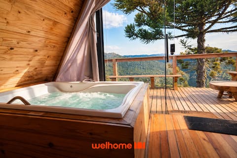 Cabin in Urubici with a Bathtub and a View of the Mountains
