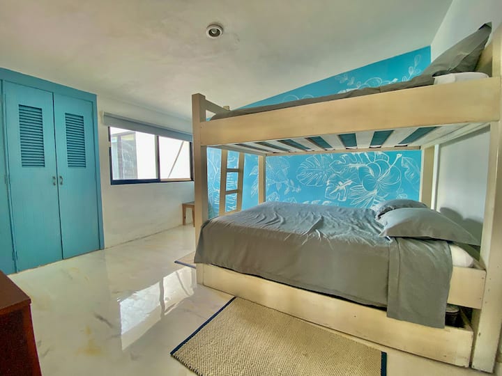 Bunk beds for the kids. Lots of closet space and long dresser for clothes 