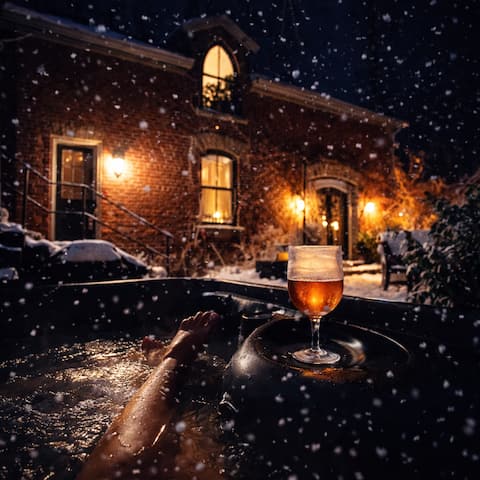 Forest Retreat: Couples Escape w Hot Tub Fireplace