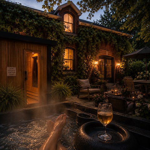 Couples Forest Retreat: Hot Tub, Sauna, Fireplace