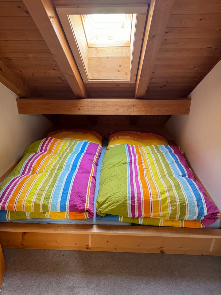 Children's room #3 with 3 mattresses (70x200cm), built into a shelter. A cozy children's hiding place with enough space for 3 children. 