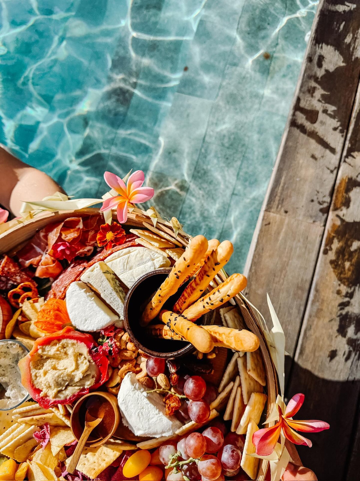 Poolside grazing platter prepared for villa guests