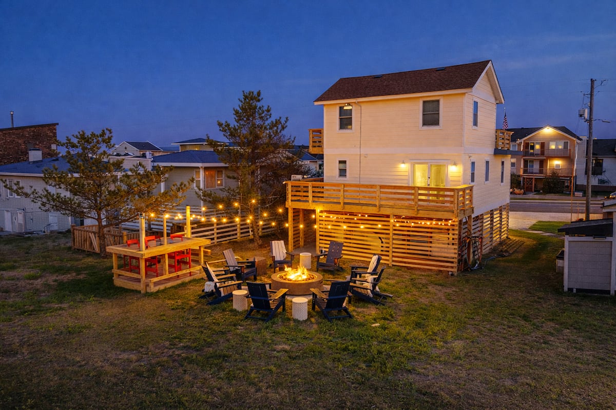 Fire pit crackling after dark