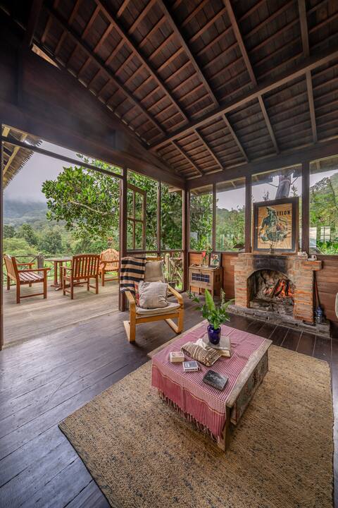 A Vintage Mountain House with Fireplace