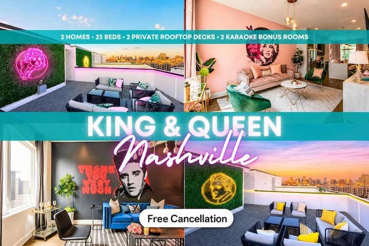 Family Reunion Rooftop Retreat: 2 Nashville Homes, Karaoke Rooms, Sleeps 24 - Tennessee