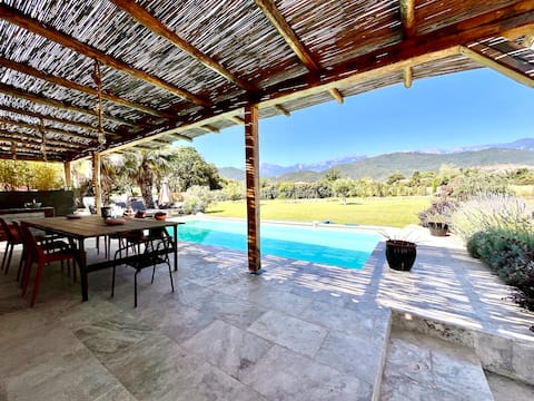 Mountain view villa with private heated pool