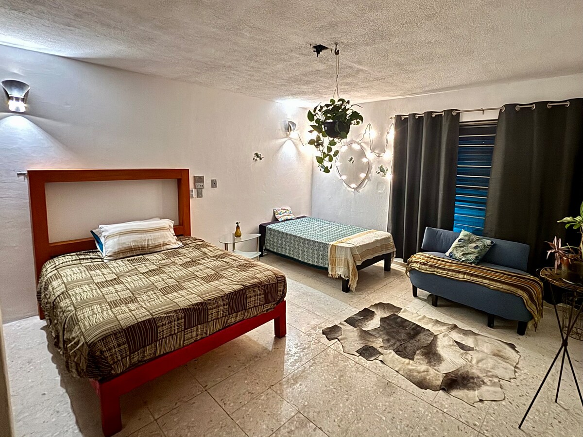 
חדר גדול (5x5 מ') עם מקום לשתי מיטות זוגיות, סלון גדול וארון (2x2 מ'). חלון במרפסת, נקי מאוד ובהיר. אידיאלית למנוחה ורוגע!"