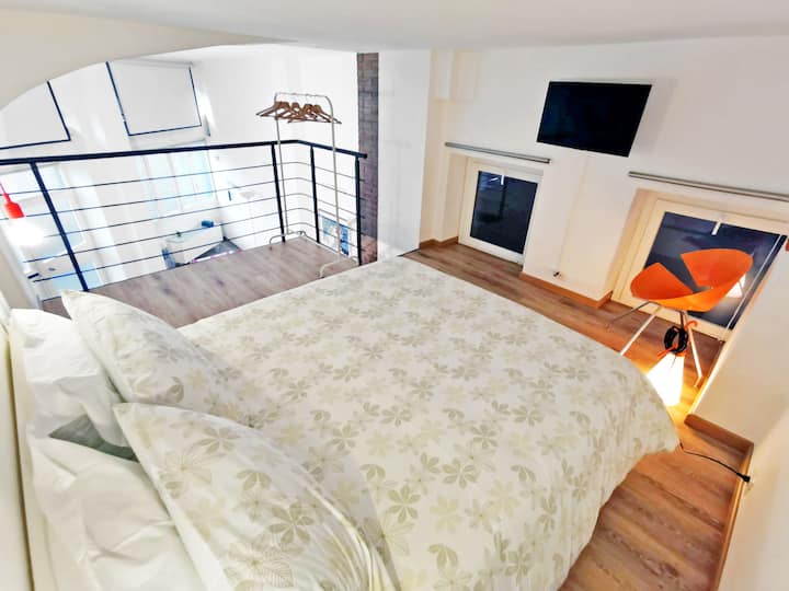 Double bed on the comfortable loft with air conditioning, where you will have comfort and privacy