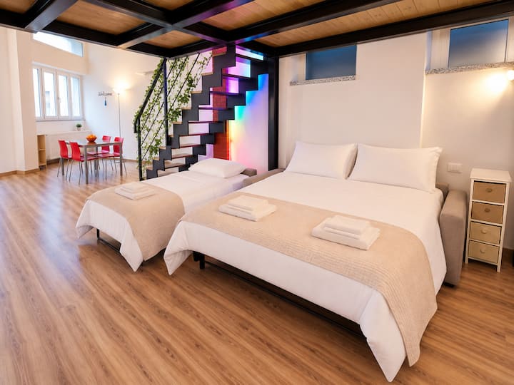 Double sofa bed plus a single bed on the lower floor