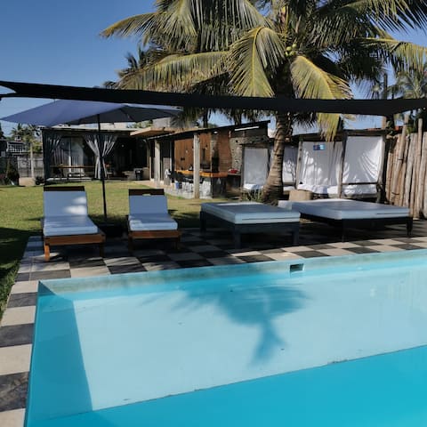 Entire accommodation; Swimming pool and private beach club