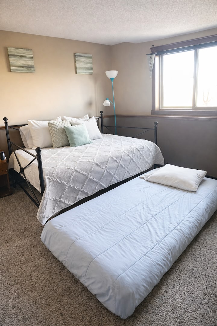 Twin size bed slides from underneath the full size trundle bed!