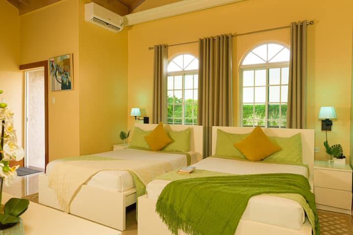 Double beds with in suite bath and tv