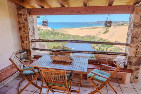 Casa Ester, terrace overlooking the sea and sand dunes.