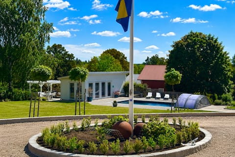 Small pool house on horse farm