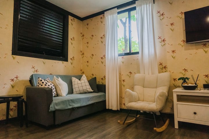 Sofa can turn into a twin bed. we make it a point to cover it with a blanket so we keep it clean.