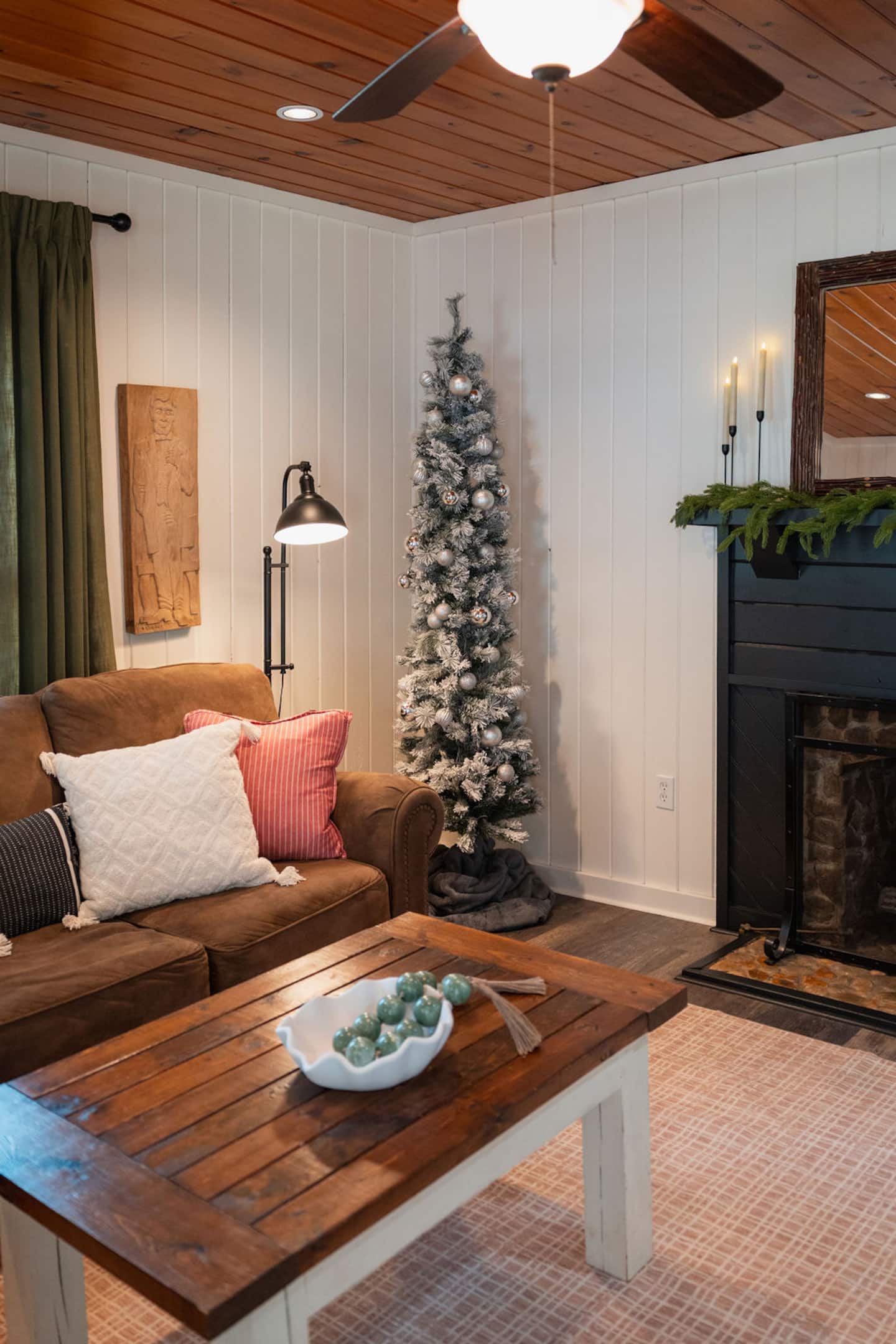Curl up on the sofa beside the frosted tree, with the fireplace close by and a holiday weekend all to yourselves